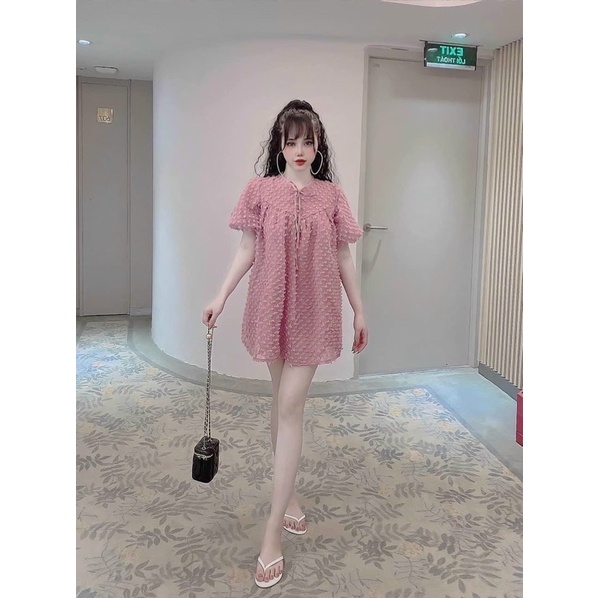 Đầm ren bi TK tay Phồng Tiểu Thư Dáng Babydoll  Có 5 Màu