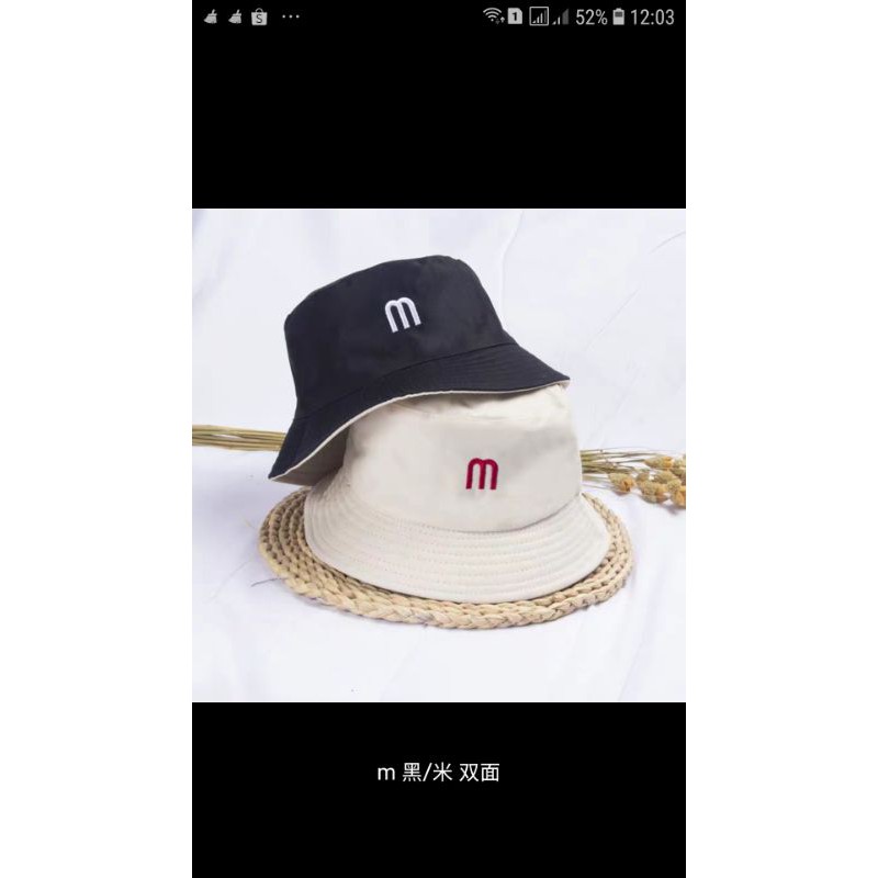 mũ bucket hai mặt họa tiết chữ m xinh