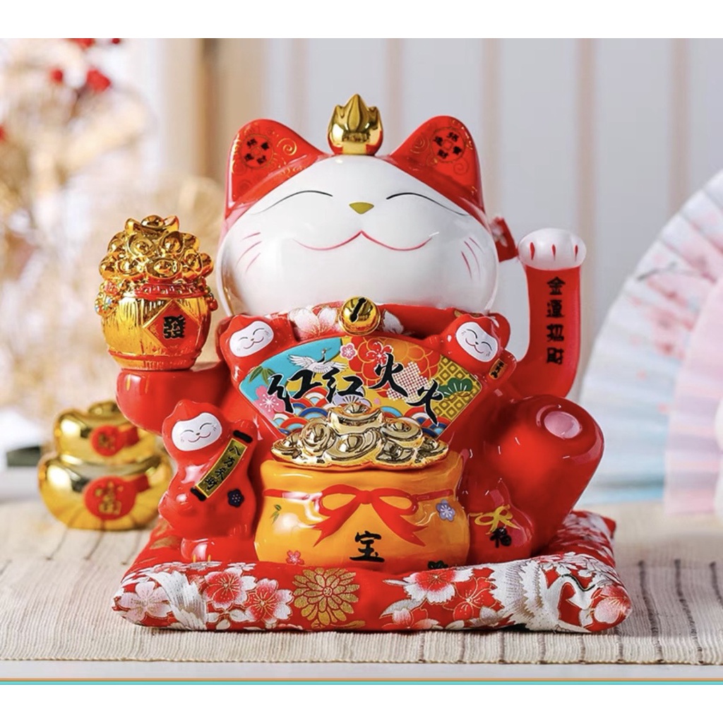 Mèo Thần Tài Sứ , Mèo May Mắn Maneki Neko cao  27cm. Vẩy Tay Gọi Khách BÁT PHƯƠNG KHAI TÀI