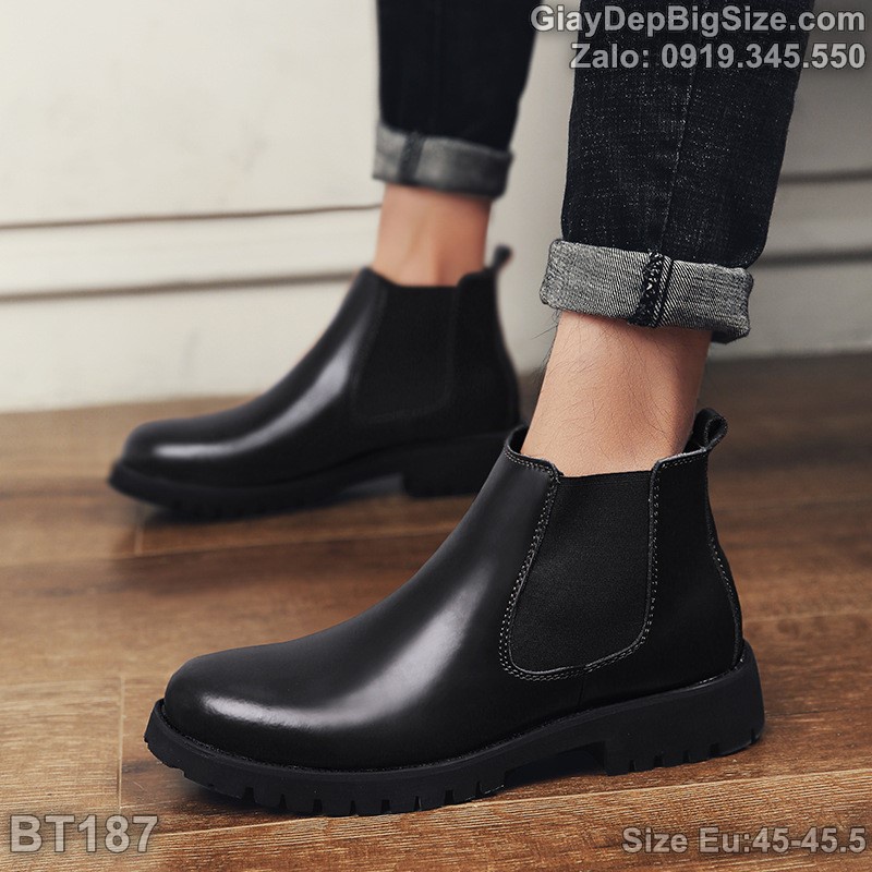 Giày chelsea boots da thật, giày bốt cổ cao big size cỡ lớn (44-45)EUR cho nam chân to