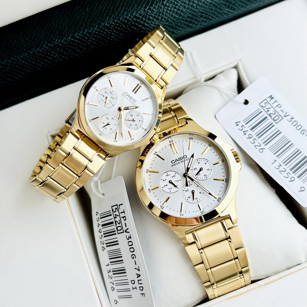 Đồng hồ đôi nam nữ dây thép Casio MTP V300G 7A