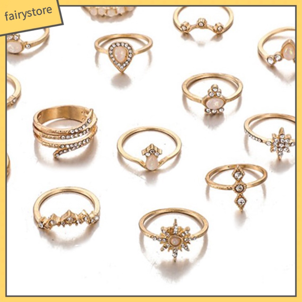 Set 17 nhẫn đeo đốt ngón tay phong cách Bohemian sành điệu cho nữ