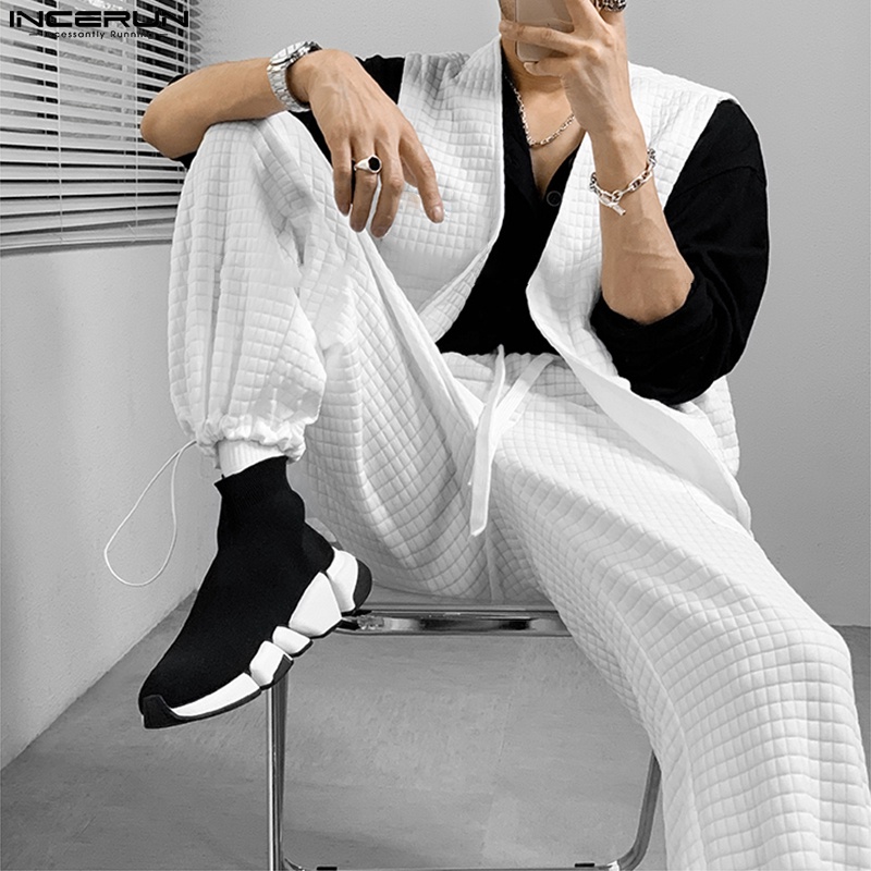Set áo không tay và quần dài ống rộng INCERUN thiết kế thời trang cho nam