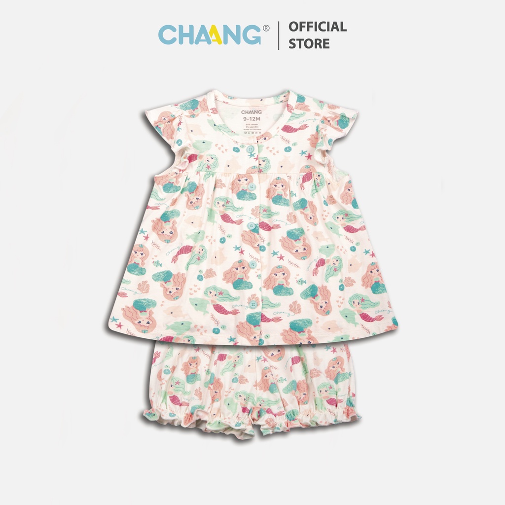 Bộ quần áo cộc cúc giữa Sea tiên cá cho bé gái Chaang