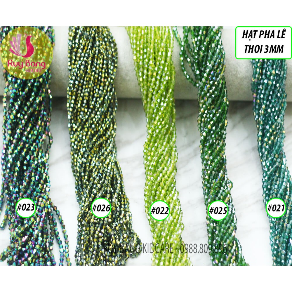 Hạt pha lê thoi 3mm tông xanh