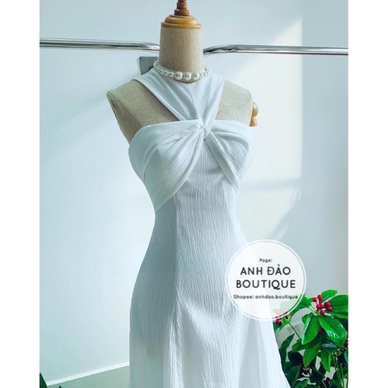 Váy nữ cổ yếm xoè dự tiệc sang trọng màu trắng V305 full size AĐ BOUTIQUE