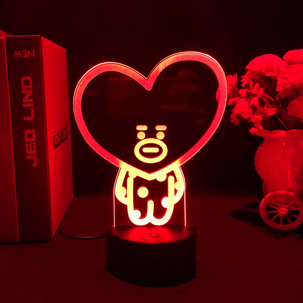 Đèn Ngủ LED Sạc USB Điều Khiển Từ Xa Họa Tiết Hoạt Hình BT21 BTS Trang Trí Nhà Cửa