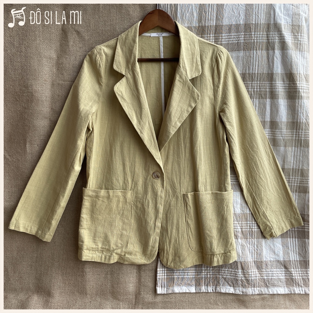 Áo Blazer Linen Màu Vàng Vintage | Secondhand | Đô Si La Mi | B47 |