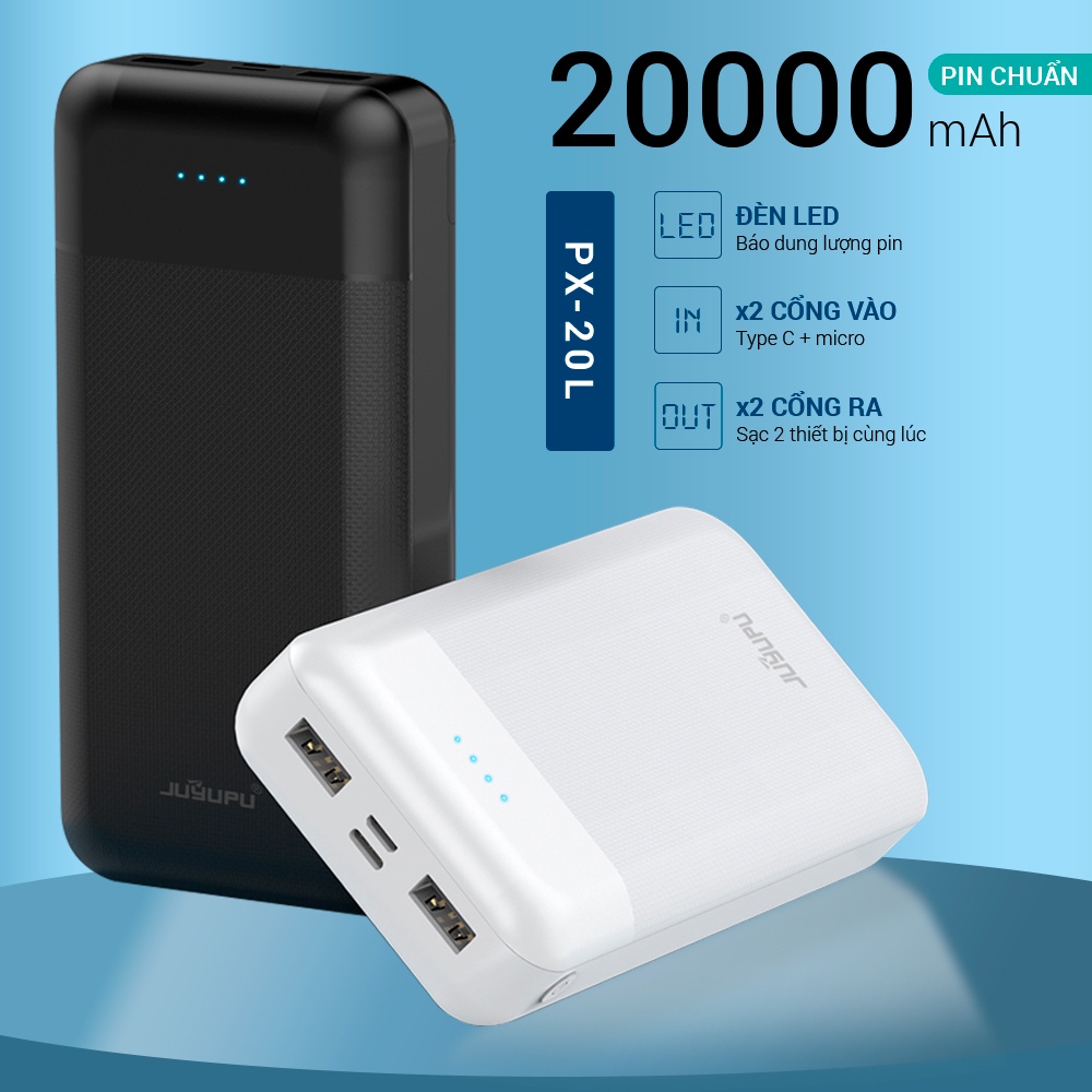 Cục sạc dự phòng 20000mAh kèm giá đỡ điện thoại đèn led 2 cổng USB 2A cao cấp chính hãng 20L