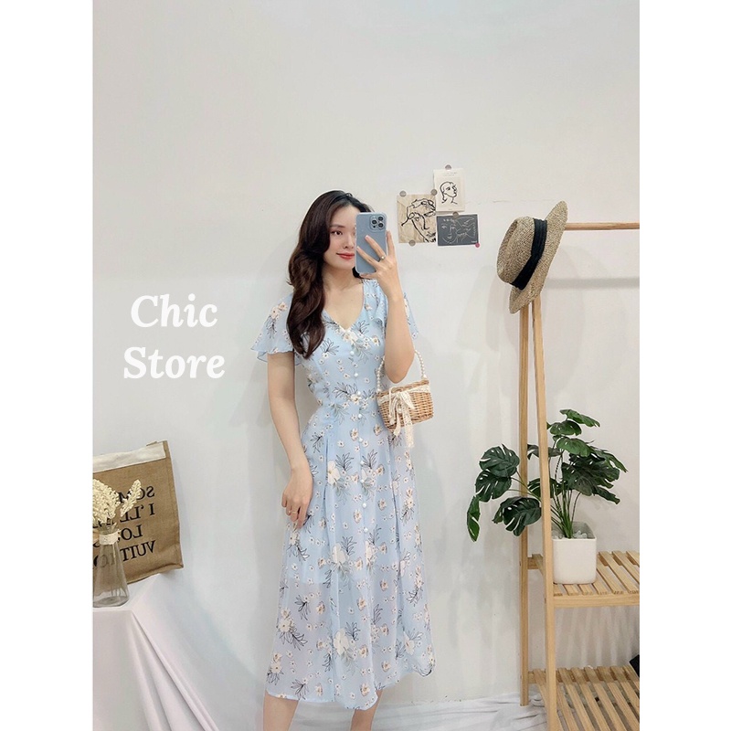Đầm hoa nhí công sở dáng dài vintage, váy đi biển dài, dự tiệc thanh lịch Chic.Store