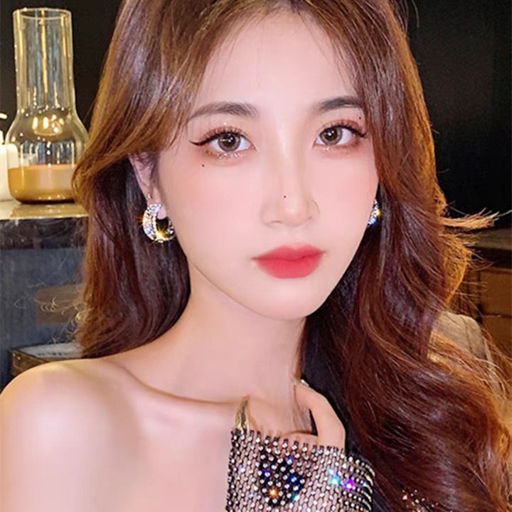 Bông Tai Đính Kim Cương Nhân Tạo Phong Cách Hàn Quốc Sang Trọng Cho Nữ