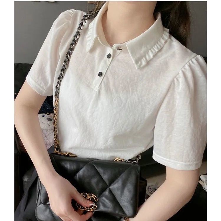 Áo thun nữ dáng lửng tay ngắn đơn giản thanh lịch phong cách Hàn Quốc | BigBuy360 - bigbuy360.vn