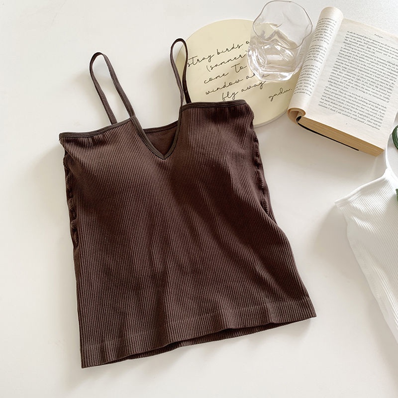 Áo Hai Dây Cổ Chữ V Màu Sắc Trơn Phong Cách Hàn Quốc Thời Trang Thu Đông Cho Nữ