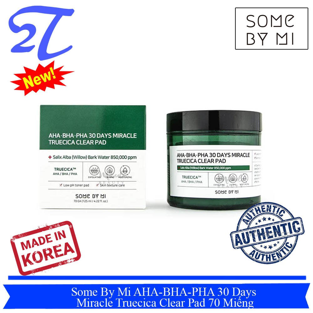 (Auth) Bông Tẩy Da Chết Some By Mi AHA-BHA-PHA 30 Days Miracle Truecica Clear Pad 70 Miếng 125ml