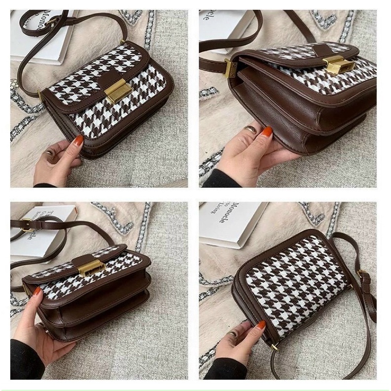 Túi đeo chéo vải vân hoạ tiết karo zíc zắc