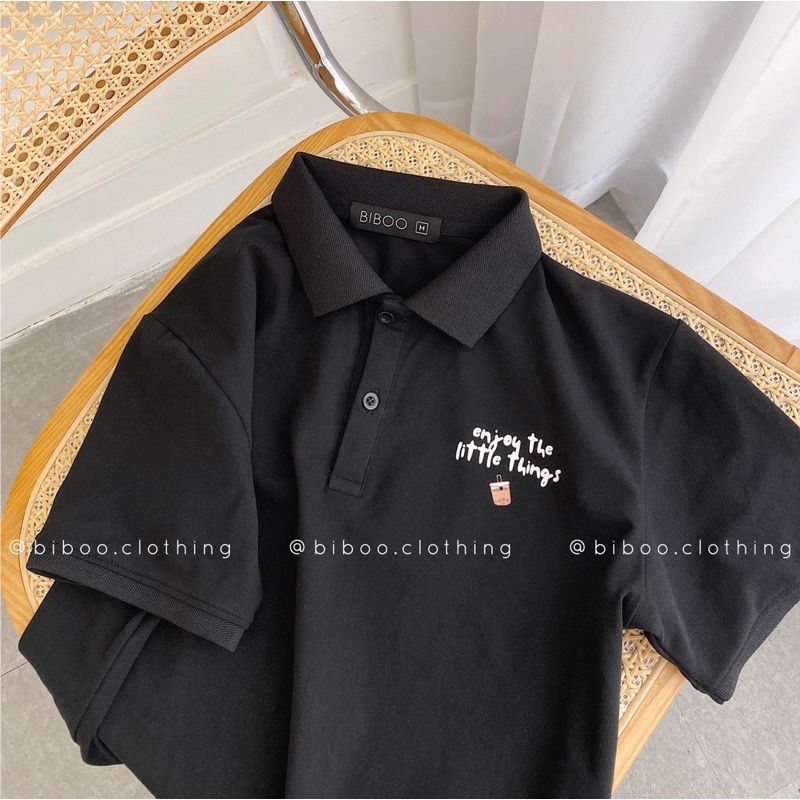BIBOO - Áo polo có cổ tay ngắn form unisex nam nữ ENJOY THE LITTLE THINGS chất liệu cotton cao cấp