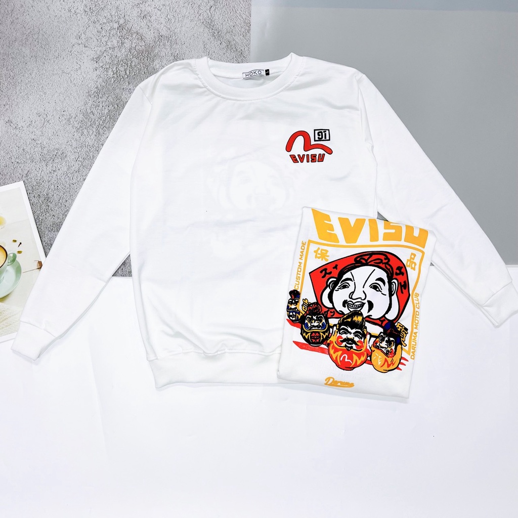 Áo Thun EVISU SWEATER Tay Dài Thu Đông Vải Nỉ Da Cá Cao Cấp Siêu Mềm Phong Cách Cá Tính Ullzang Hot Trend Mới