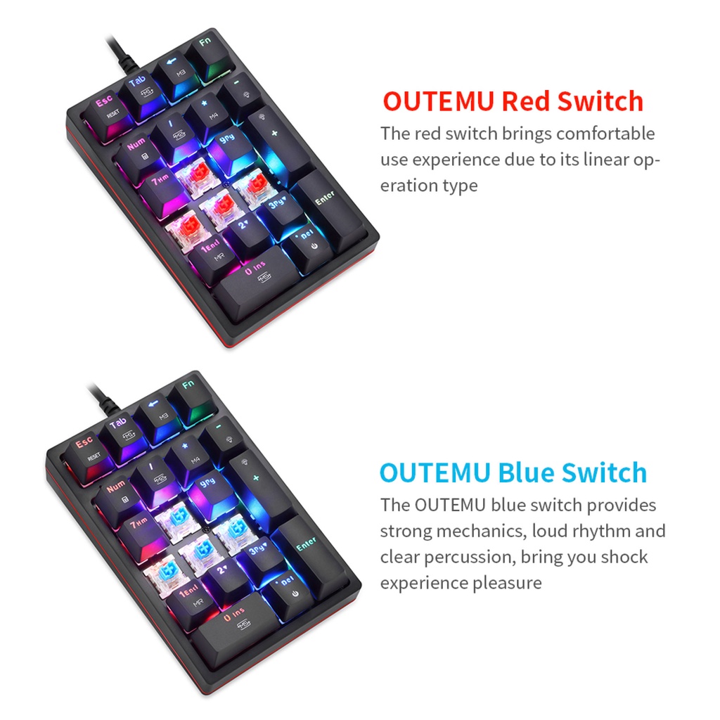 Bàn Phím Cơ Số Motospeed K24 Bàn Phím Có Dây USB 21 Phím Với Công Tắc Màu Xanh Lam Hiệu Ứng Ánh Sáng RGB 13