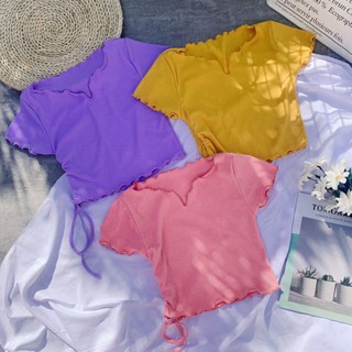 Áo croptop cổ xẻ rút dây eo