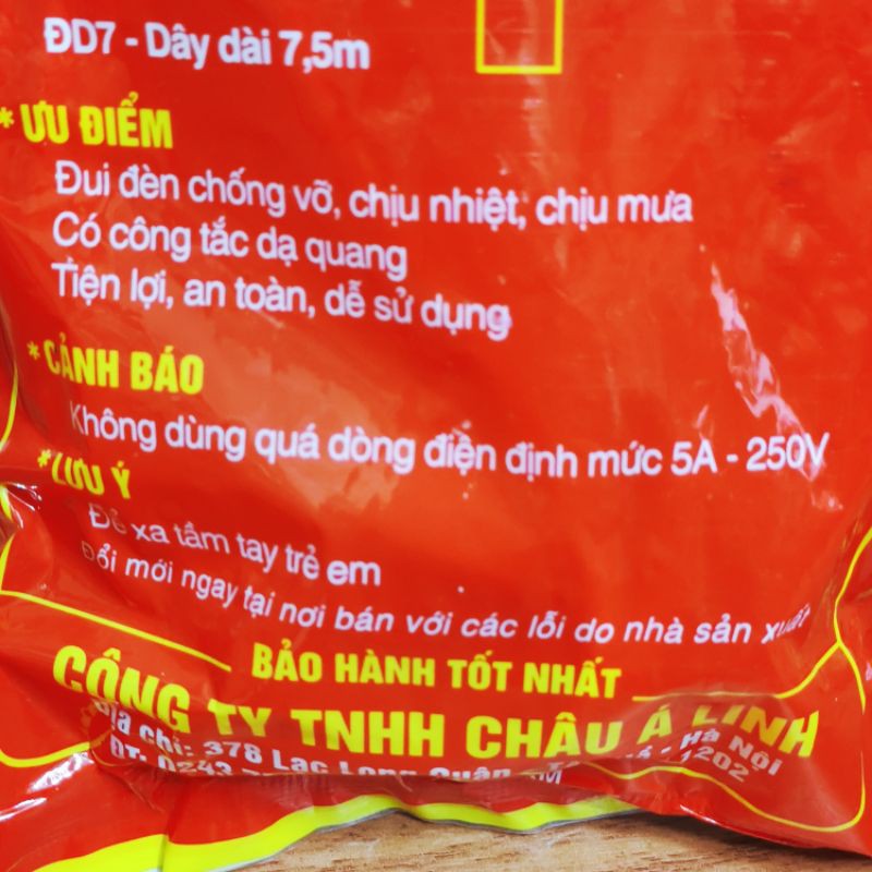 Đuôi đèn liền dây NIVAL® Dây 2.5 và 5mét, đuôi đèn chống vỡ chịu nắng mưa, tay bật dạ quang