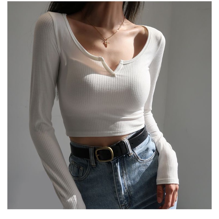 Áo croptop nữ cổ V tay dài tôn dáng bán chạy kiểu dáng trẻ trung mẫu mới hot hit