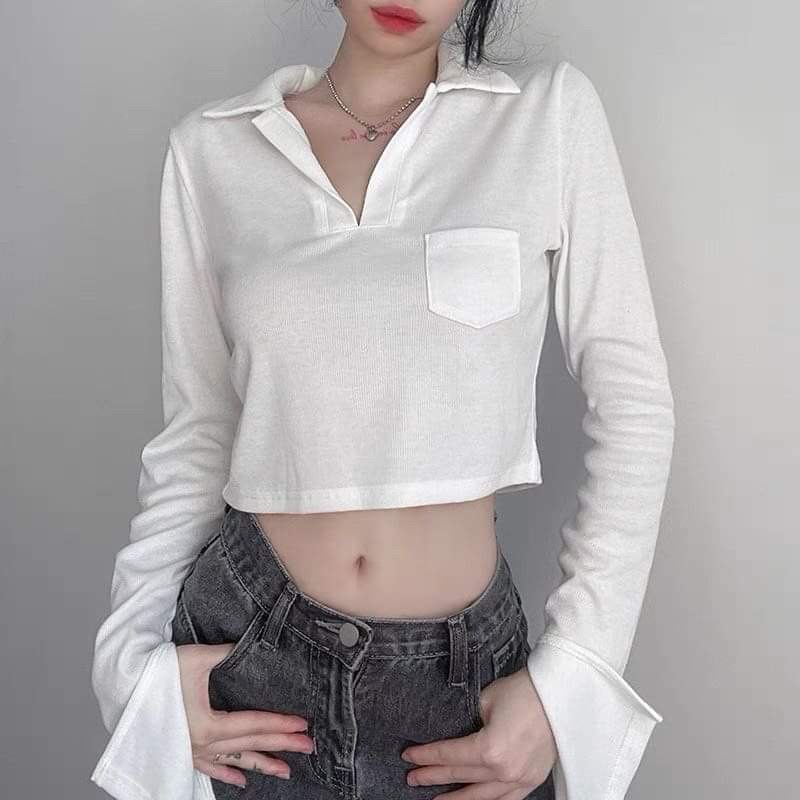 Áo croptop cổ bẻ tay xẻ KA