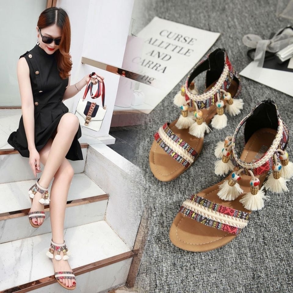 Giày Sandal Đế Xuồng Size Lớn Thời Trang Vintage Bohemian Dành Cho Nữ