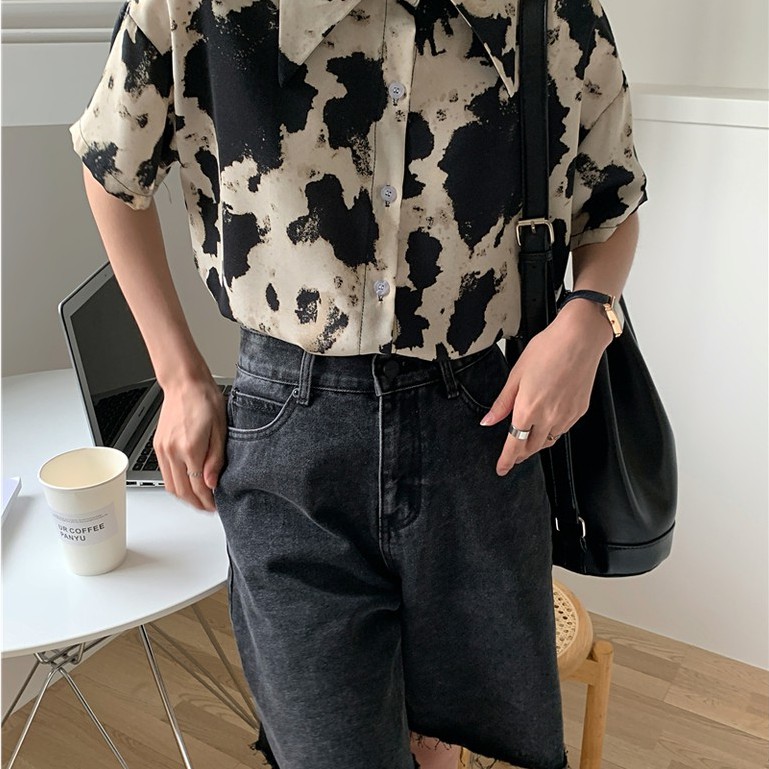 Áo Sơ Mi Ngắn Tay In Họa Tiết Da Báo Phong Cách Cổ Điển Thời Trang Mùa Hè Dành Cho Nữ