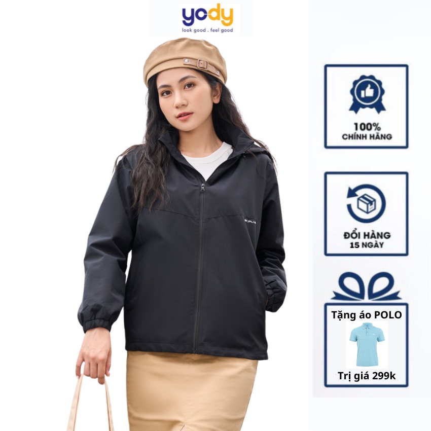 Áo gió YODY nữ thương hiệu 2 lớp ấm áp cản gió có mũ AKN5040