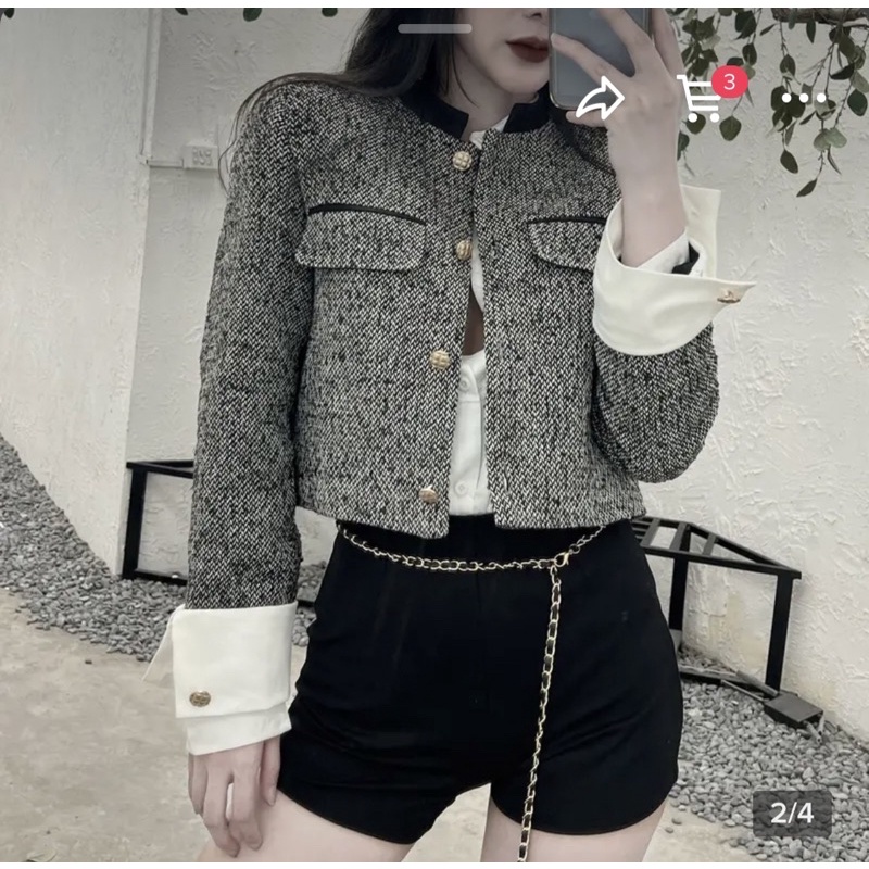 Áo dạ tweed hoàng gia chất tiêu nhũ đứng form