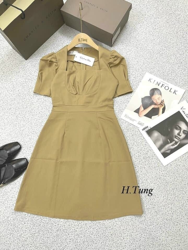 váy cổ vuông chất kaki thô mềm hàng đẹp nhiều màu