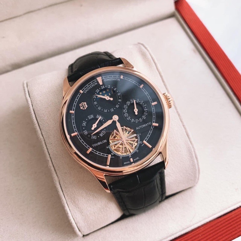 Đồng hồ Nam Varcheron Tourbillon- SANG- XỊN - MỊN. Chạy cơ tự động, chạy full 6 kim. Xem lịch ngày, thứ, lịch bán nguyệt