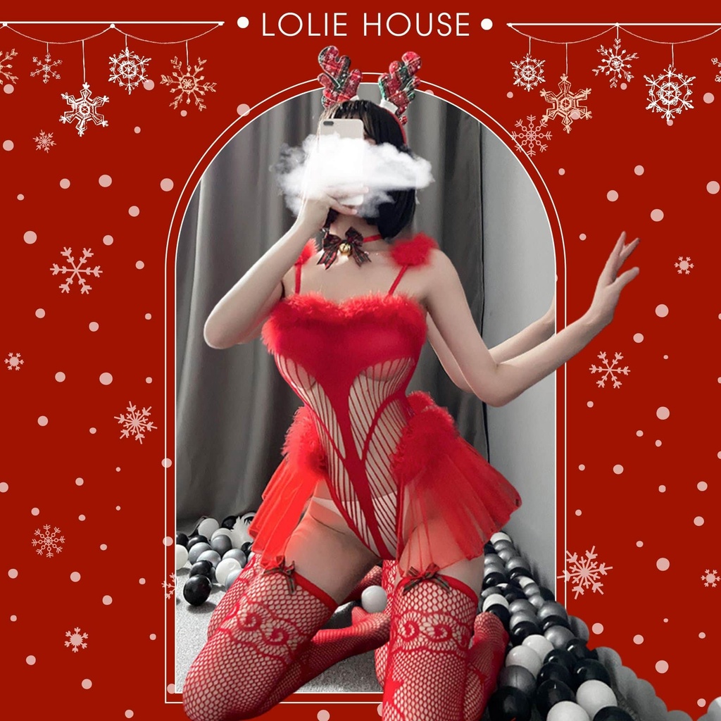 Cosplay noel giáng sinh sexy gợi cảm gồm bodysuit ren lưới đầy đủ phụ kiện LOLIE HOUSE – BS8