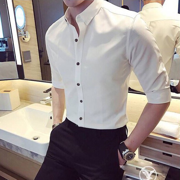 Áo sơ mi nam dài tay Gavin cổ bẻ, áo sơ mi trắng vải lụa nến không nhăn không xù | BigBuy360 - bigbuy360.vn
