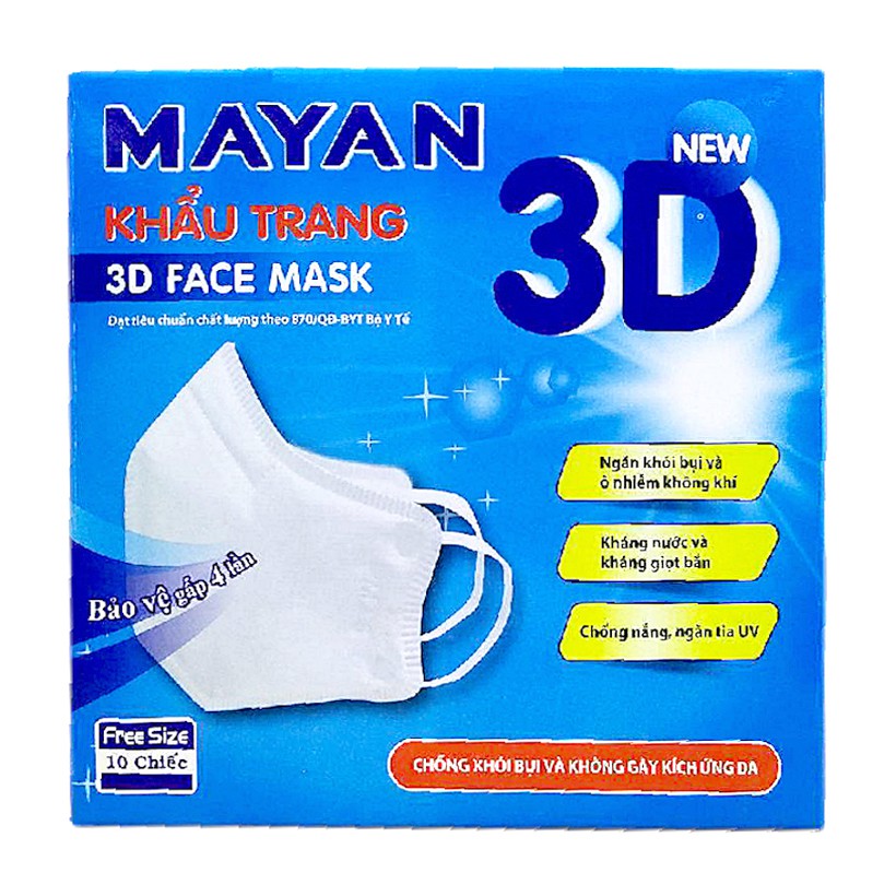 Khẩu trang cao cấp 3D Mayan Người lớn Hộp 10 cái màu xanh & trắng