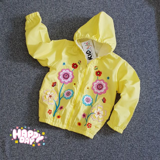 (10kg -17kg) Áo khoác dù thêu hoa xinh xắn màu vàng