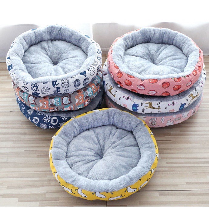Đệm Nằm Ổ Tròn Cho Chó Mèo Chất Liệu Nỉ Lông Mềm Chống Xê Dịch Viền Vải Nhiều Màu Sắc