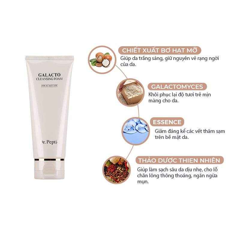 Sửa rửa mặt tạo bọt dịu nhẹ giảm mụn cho da mụn Dr.Pepti Galacto Cleansing Foam LUVELA RM03 | BigBuy360 - bigbuy360.vn