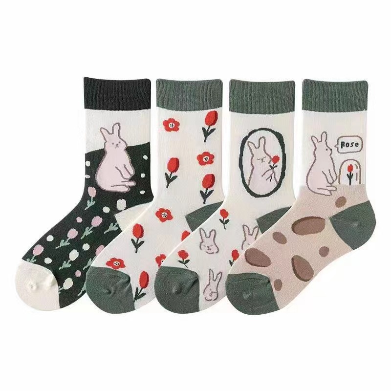 Vớ Cổ Vừa In Họa Tiết Thỏ Dễ Thương Phong Cách Hàn Quốc Thời Trang Mùa Thu Cho Nữ