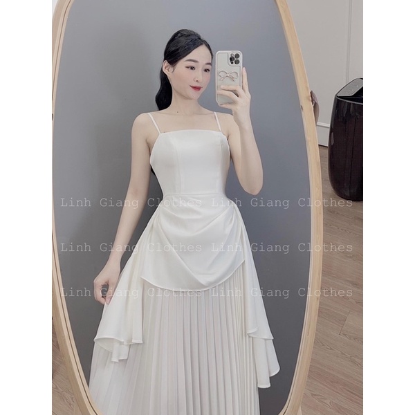 VÁY 2 DÂY TRẮNG XẾP LI BÈO - hàng loại chuẩn ảnh