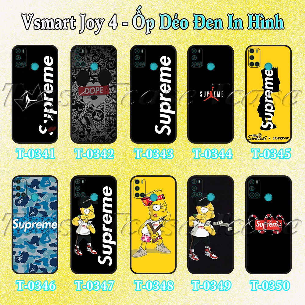 Ốp lưng Vsmart Joy 4 - Ốp dẻo đen hình Supreme