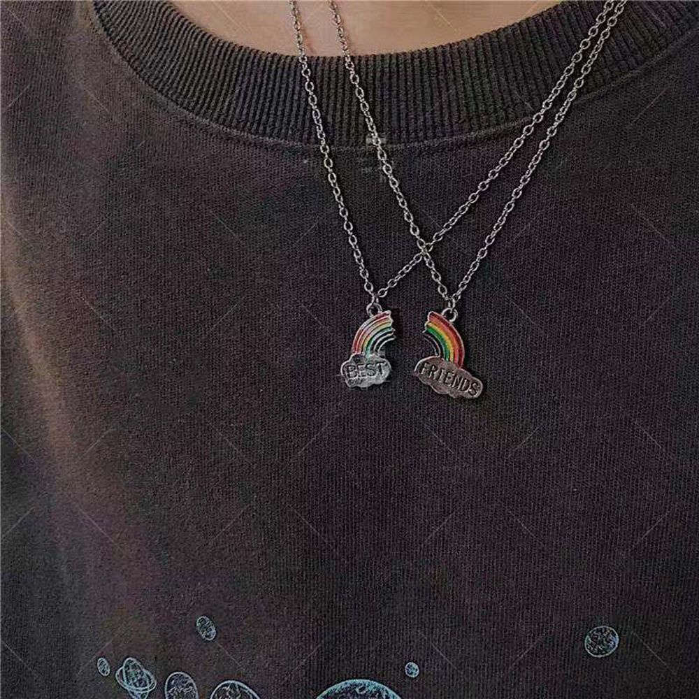 Vòng cổ Mặt Hình Trái Tim Màu Cầu Vồng In Chữ Best Friend Phong Cách Cổ Điển Thời Trang