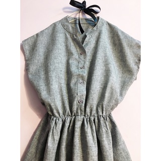 Đầm sơmi linen xoè bo eo
