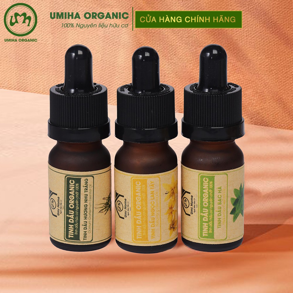 Combo 3 lọ Tinh Dầu UMIHA gồm - Ngọc Lan Tây, Hương Nhu Trắng, Bạc Hà - (10mlx3) - Hữu cơ nguyên chất