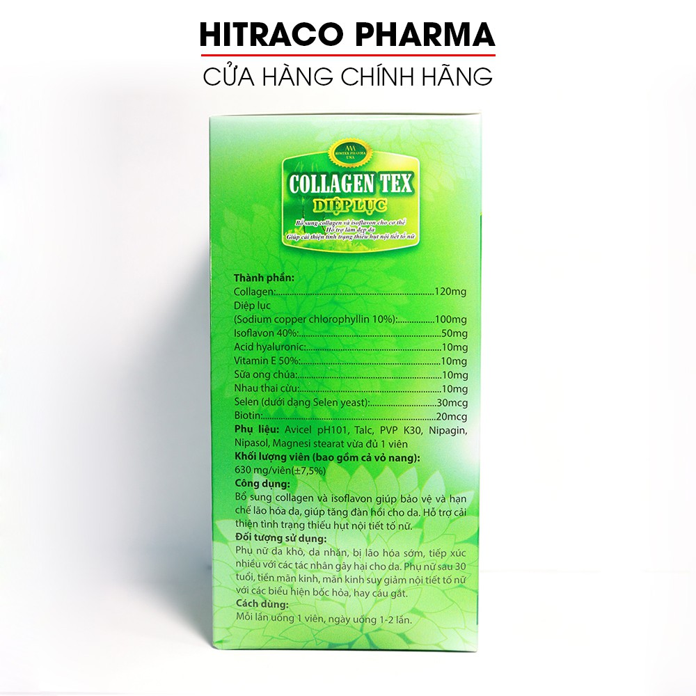 Viên uống Collagen Tex Diệp Lục đẹp da, tăng nội tiết tố nữ, chống lão hóa da, ngừa nếp nhăn Hộp 60 viên | BigBuy360 - bigbuy360.vn