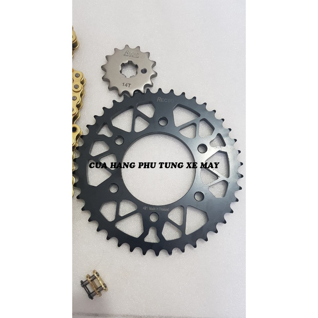 Trọn bộ sên nhông dĩa Recto xe Ex 135/ Ex 150/ Winner 150/ Raider/ Sonic ( sên vàng 9 li Mã Lai ) - Dĩa mẫ