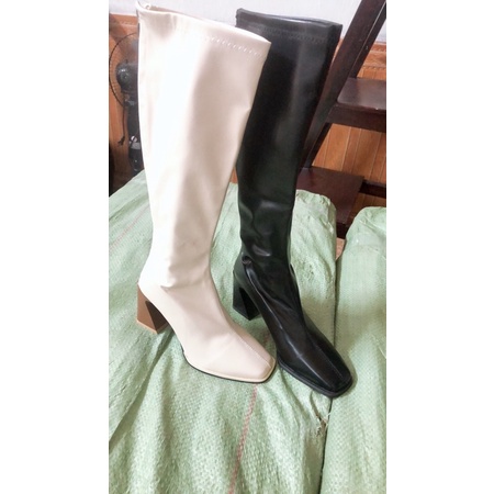 Bốt nữ Magann Boots 7 Phân cao gót đế gỗ đùi da mềm kéo khóa sau cá tính
