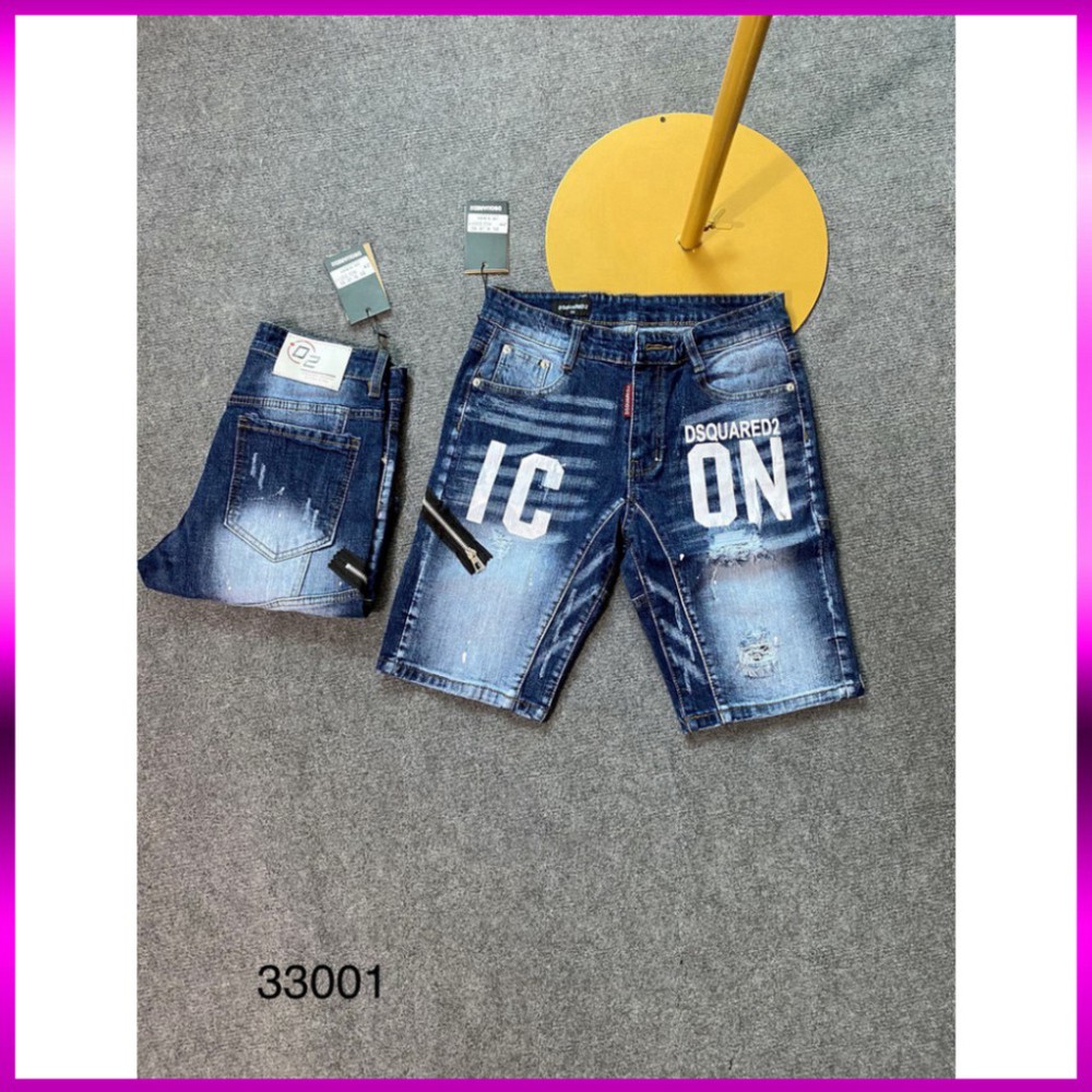 Quần Ngố Dsq Quần short Bò Nam DSQ Khóa Lệch , Short Jean Huy Hiệu Thêu Logo Hàng Siêu đẹp