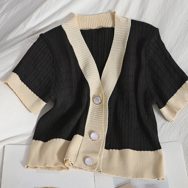 Áo Dệt Kim Tay Ngắn Cổ Chữ V Dễ Phối Đồ Hợp Thời Trang COZOK