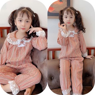 BỘ QUẦN ÁO BÉ GÁI: SET BỘ TIỂU THƯ ÁO VÀ QUẦN KẺ CA RÔ, CỔ SEN, VIỀN REN, SIÊU HOT HIT THU 2020 CHO BÉ GÁI TỪ 8 ĐẾN 20KG